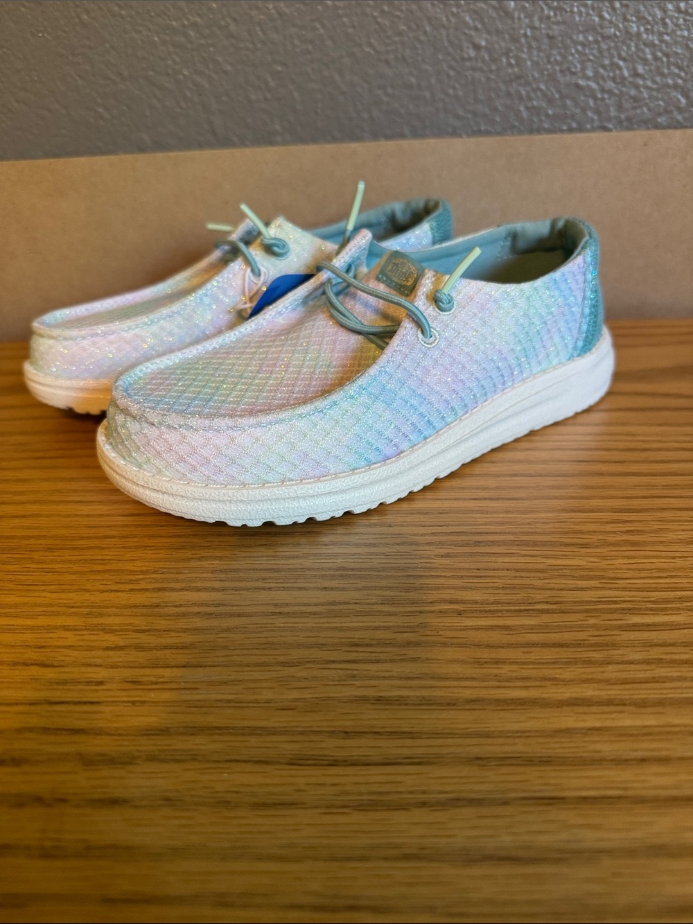 Youth girls size J2 Hey Dude Wendy Mermaid Shimmer slip on shoes.
